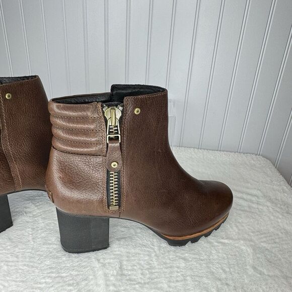 Sorel Sz 10 Womens Danica Boot Waterproof Brown Leather Block Heel Lug Bootie - Picture 7 of 14